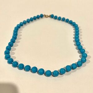 Gently Used Women’s Blue Marble Like Small Strand Round Bead Necklace
